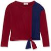Speechless Girls' Long Sleeve Colorblock Tie Front Top, Black/Navy, Large view 1