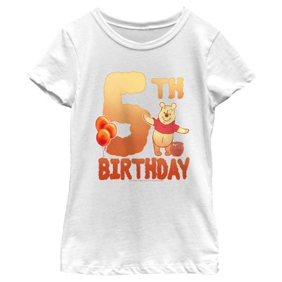 Disney Girl's 5TH Bday Poohbear T-Shirt, White, Small