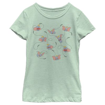 Disney girls Disney Dumbo Ditsy Dumbo Short Sleeve Tee T Shirt, Mint, X-Small US