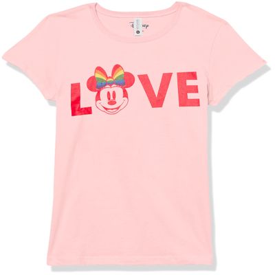 Disney girls Disney Minnie Mouse Minnie Pride Love Short Sleeve Tee T Shirt, Light Pink, X-Small US