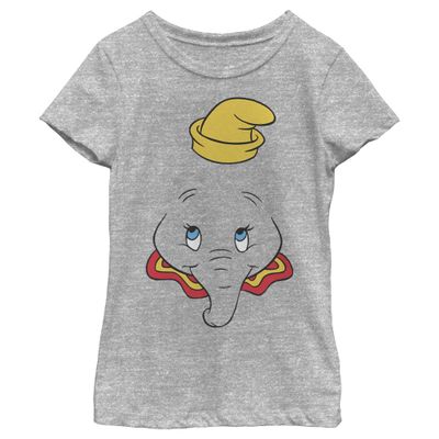 Disney Dumbo Dumbo Big Face Girls Short Sleeve Tee Shirt Athletic Heather