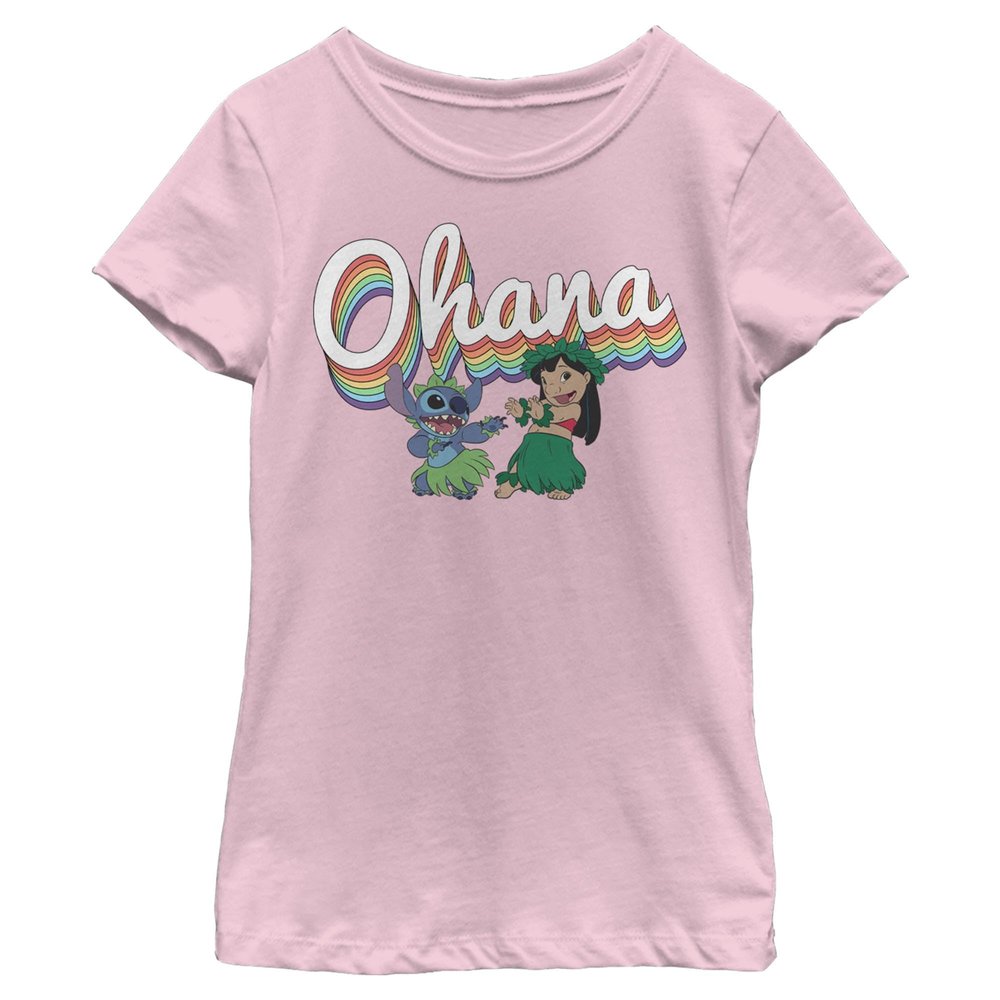 Disney girls Disney Lilo & Stitch Rainbow Ohana Short Sleeve Tee T Shirt, Light Pink, X-Small US