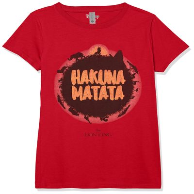 Disney Girl's Hakuna Matata Sun T-Shirt, Red, Small