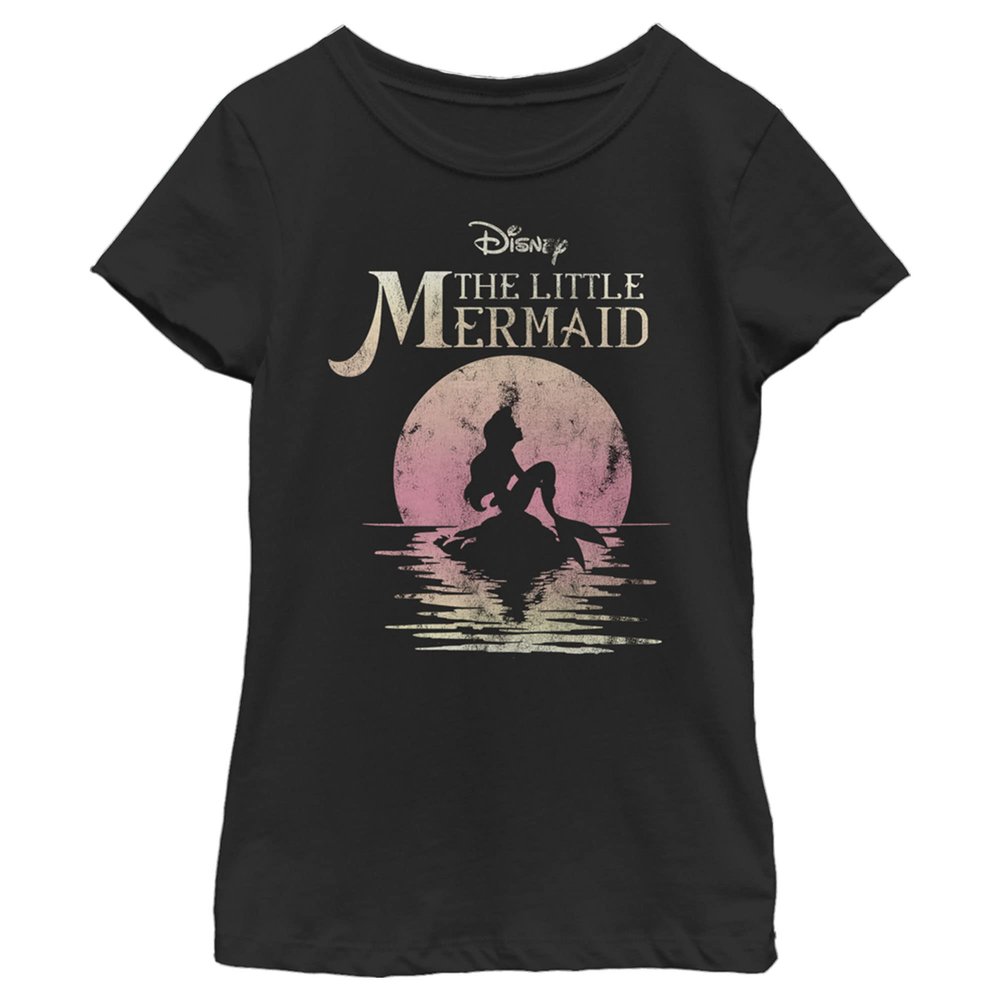 Disney girls Disney Princesses Mermaid Moon Short Sleeve Tee T Shirt, Black, X-Small US