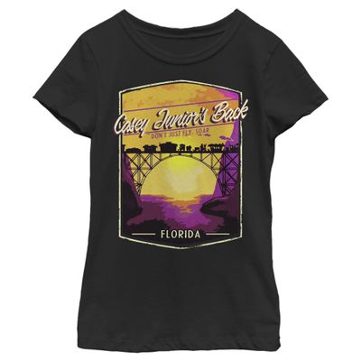 Disney Girl's Dumbo Florida Postcard T-Shirt - Black - Medium
