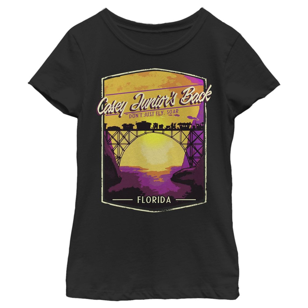 Disney Girl's Dumbo Florida Postcard T-Shirt - Black - Medium