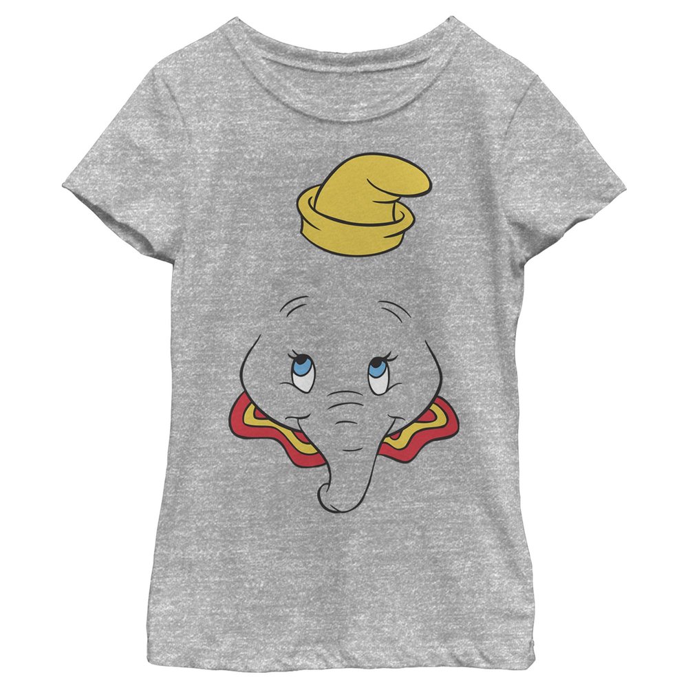 Disney Dumbo Dumbo Big Face Girls Short Sleeve Tee Shirt Athletic Heather