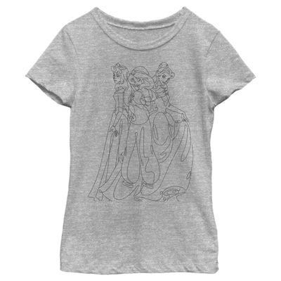 Disney Girl's Princess Group T-Shirt, Athletic Heather, X-Small