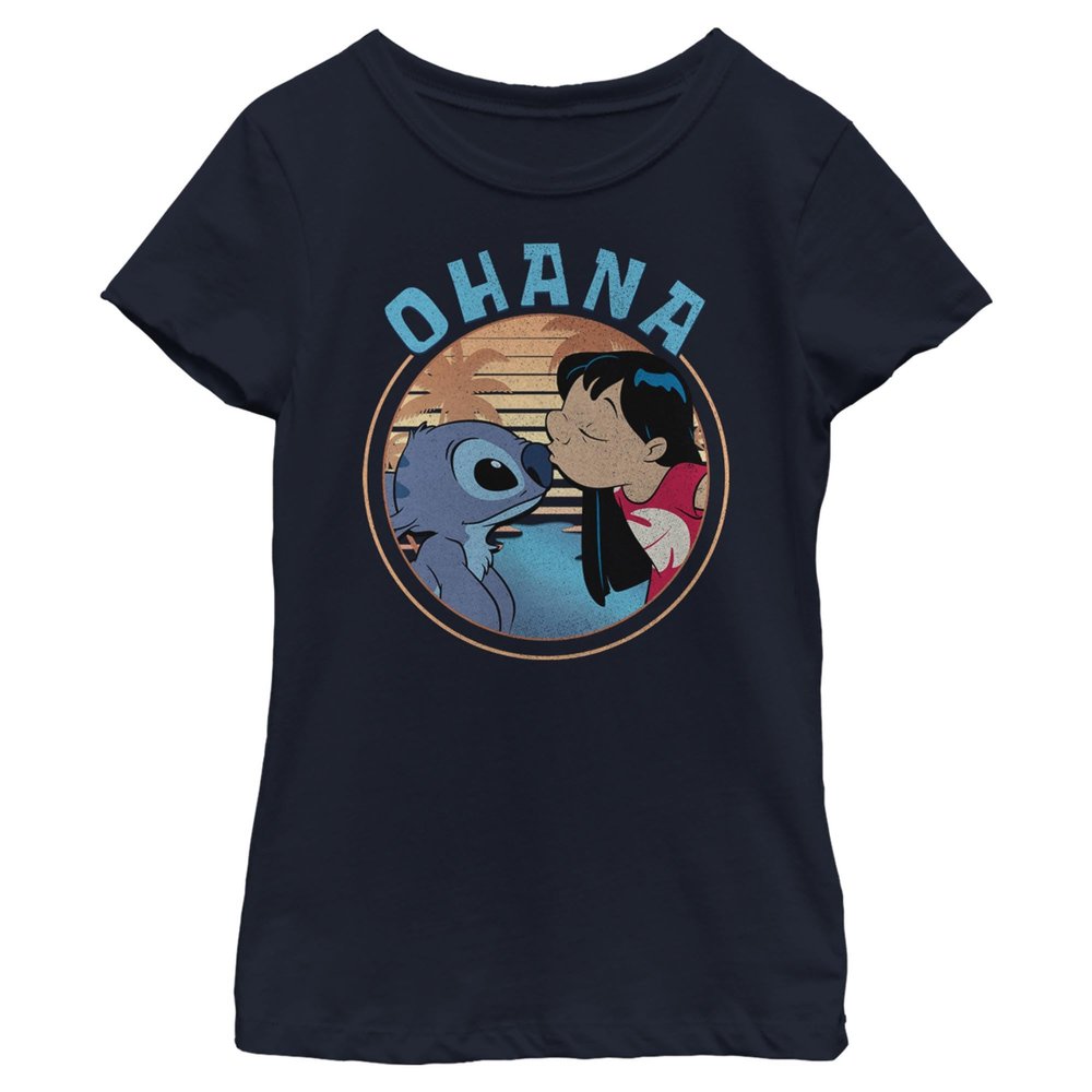 Disney Girl's Lilo and Stitch Ohana T-Shirt, Navy, Small