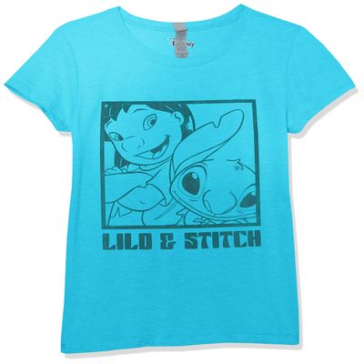 Disney Girl's Lilo and Stitch Snap T-Shirt, Tahi Blue, Medium