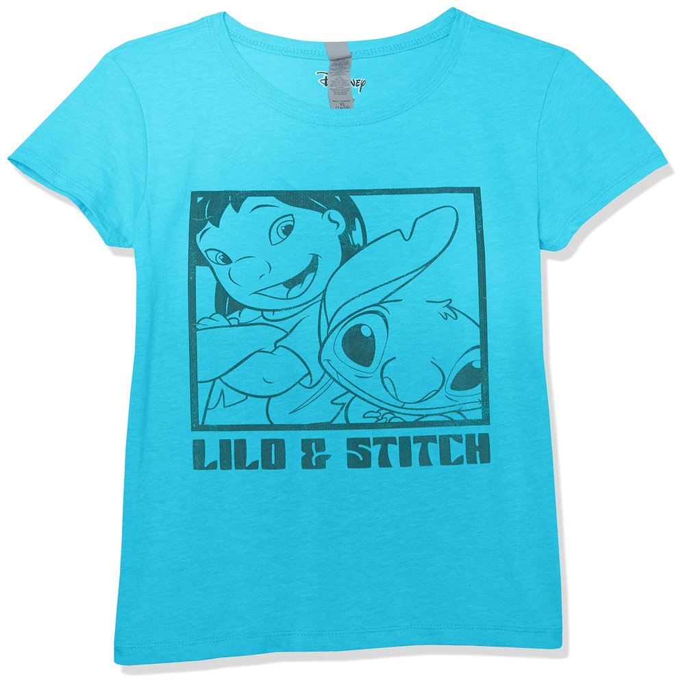 Disney Girl's Lilo and Stitch Snap T-Shirt, Tahi Blue, Medium