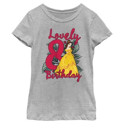 Disney Girl's Belle 8TH Birthday T-Shirt, Athletic Heather, Small