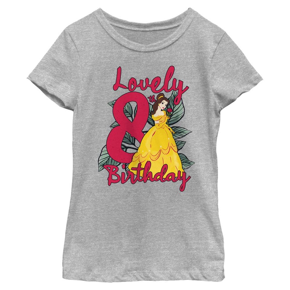 Disney Girl's Belle 8TH Birthday T-Shirt, Athletic Heather, Small