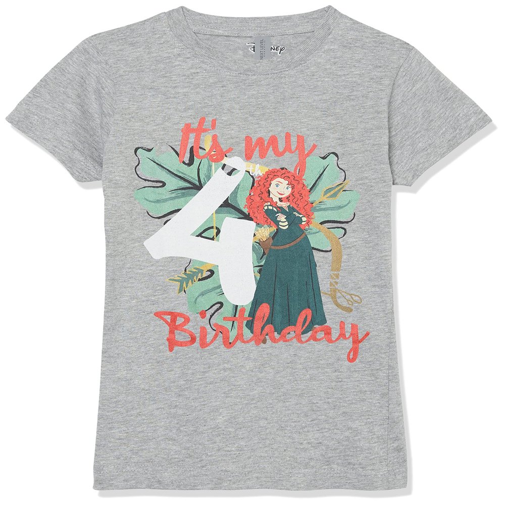 Disney girls Disney Princesses Merida Fourth Birthday Short Sleeve Tee T Shirt, Athletic Heather, X-Small US