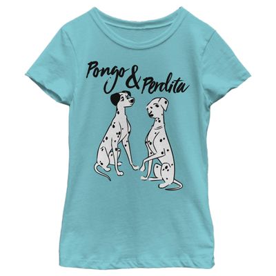 Girl's One Hundred and One Dalmatians Pongo and Perdita T-Shirt - Tahiti Blue - Small