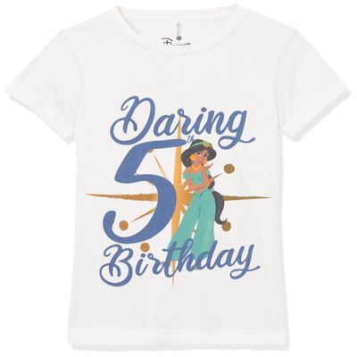 Disney Girl's Jasmine Fifth Birthday T-Shirt, White, Small