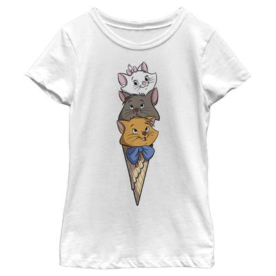Disney Girl's Kitten Ice Cream Stack T-Shirt, White, Medium