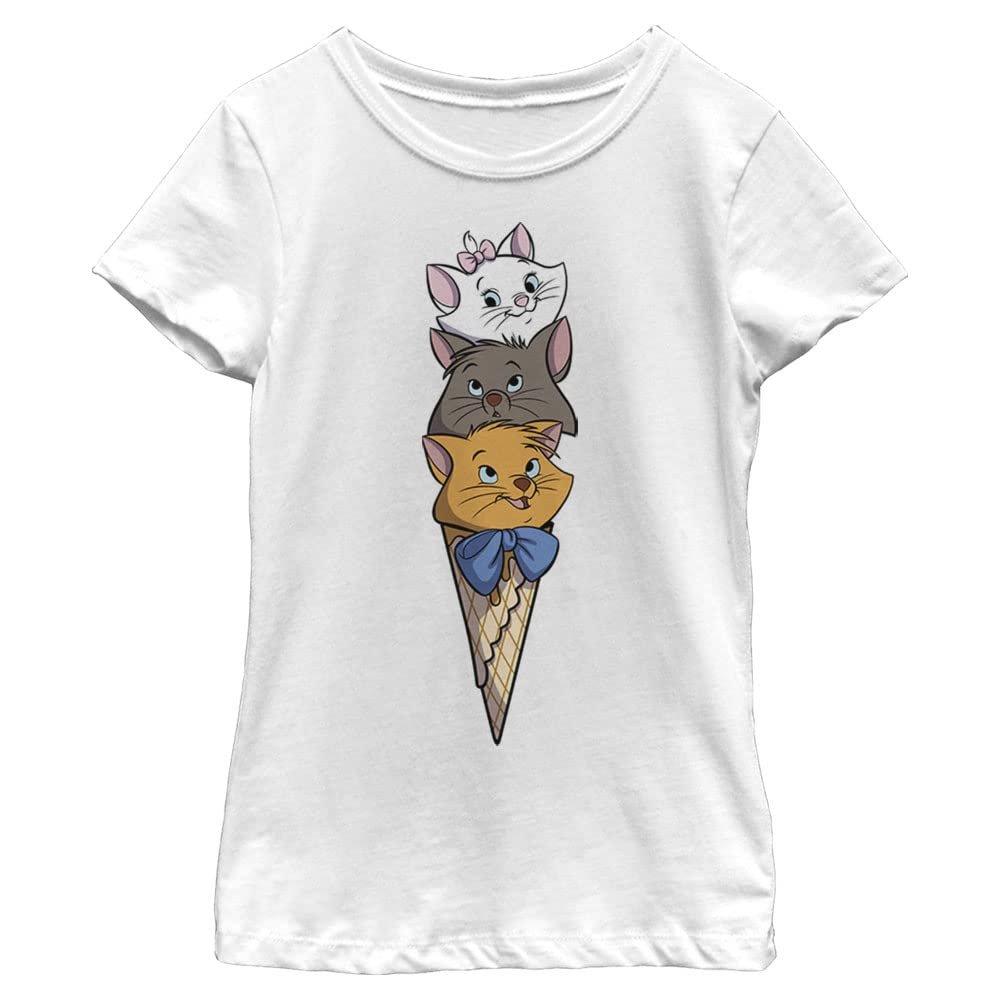 Disney Girl's Kitten Ice Cream Stack T-Shirt, White, Medium