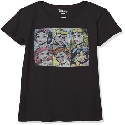 Disney Girl's Pop Princesses T-Shirt, Black, Large