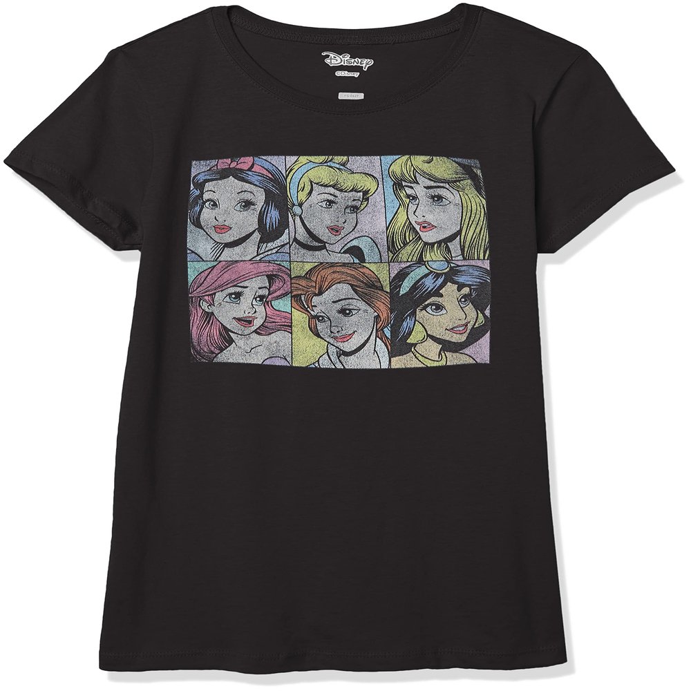 Disney Girl's Pop Princesses T-Shirt, Black, Large