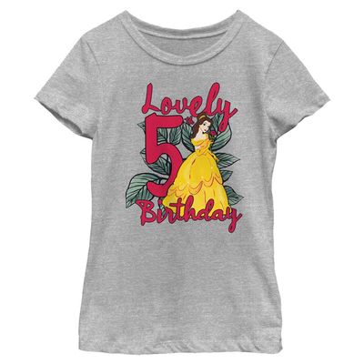 Disney Girl's Belle Fifth Birthday T-Shirt, Athletic Heather, Medium