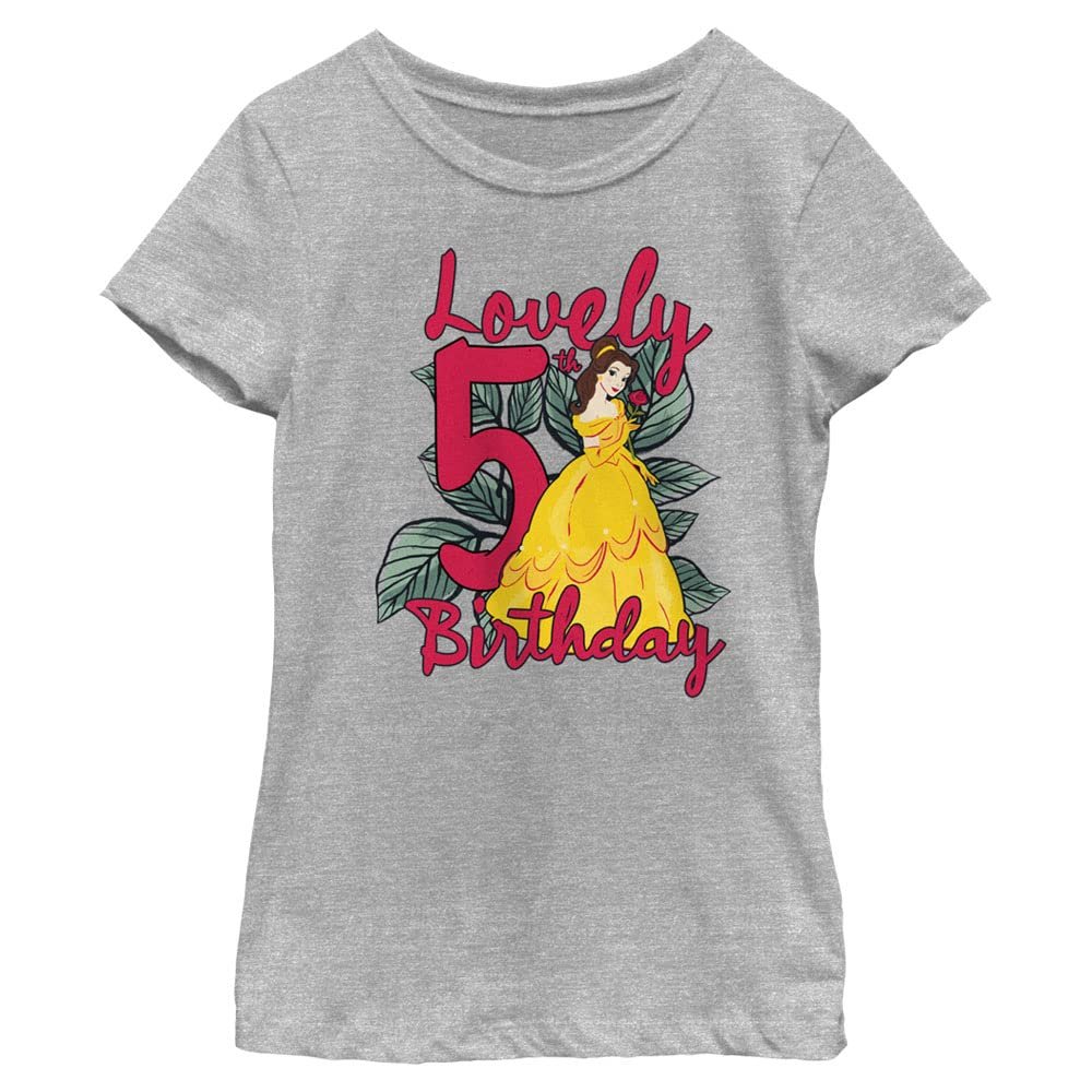 Disney Girl's Belle Fifth Birthday T-Shirt, Athletic Heather, Medium