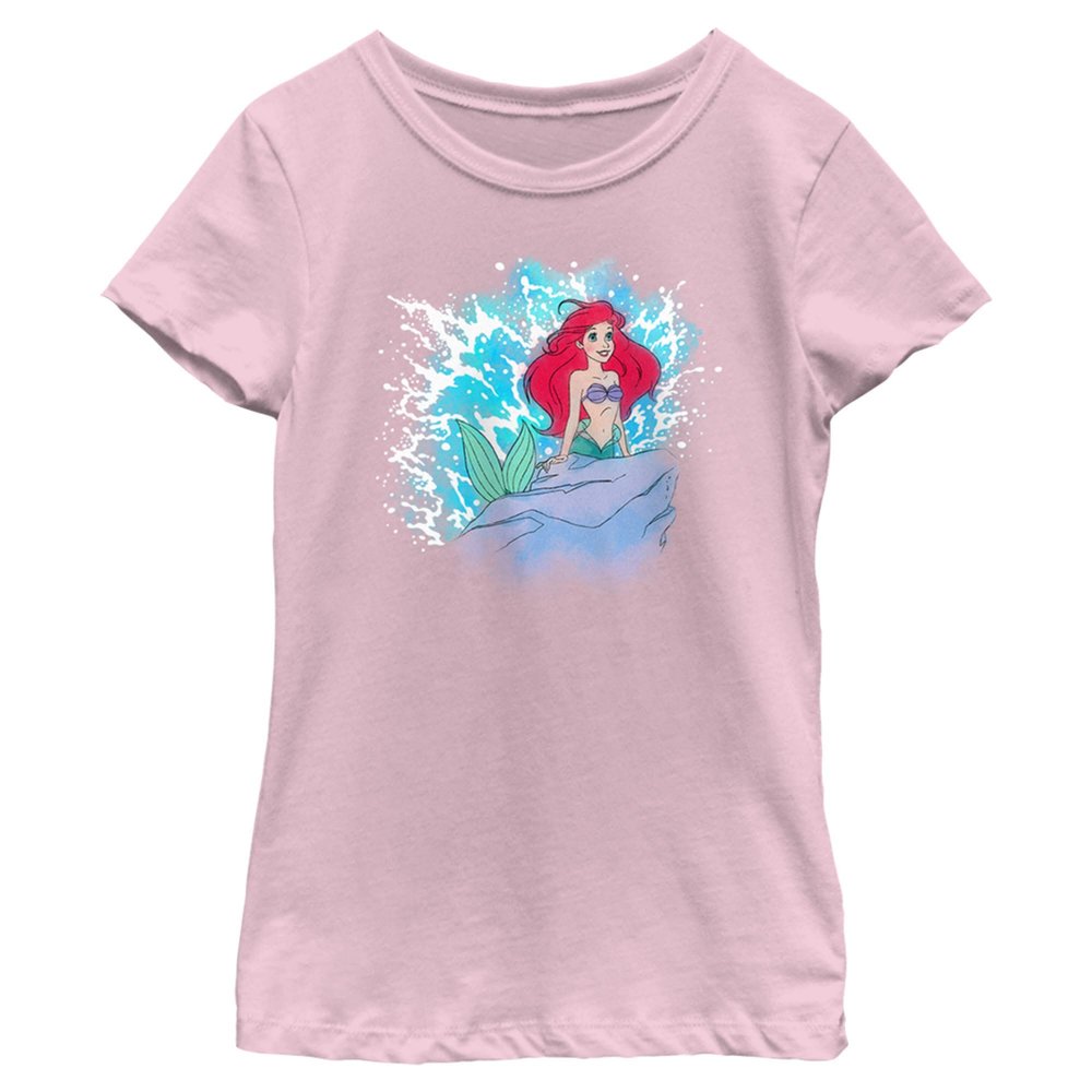 Disney girls Disney Princesses Watercolor Splash Spot Short Sleeve Tee T Shirt, Light Pink, X-Small US