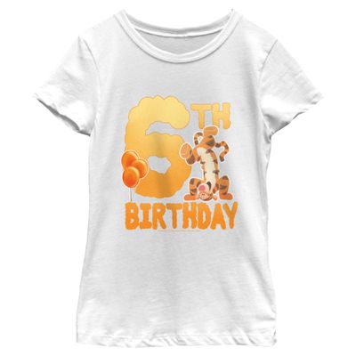 Disney Girl's 6TH Bday Tigger T-Shirt, White, Medium