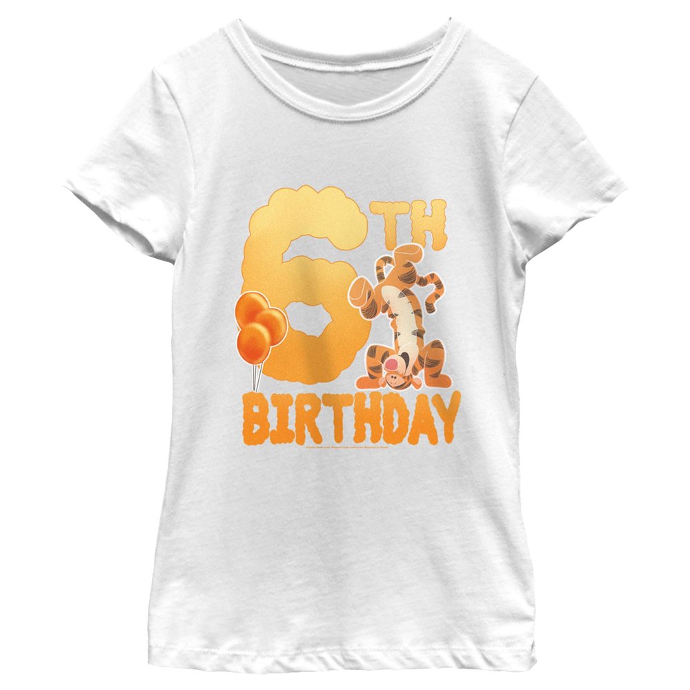 Disney Girl's 6TH Bday Tigger T-Shirt, White, Medium