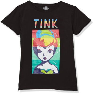 Disney girls Disney Tinkerbell Tink Color Block Short Sleeve Tee T Shirt, Black, X-Small US
