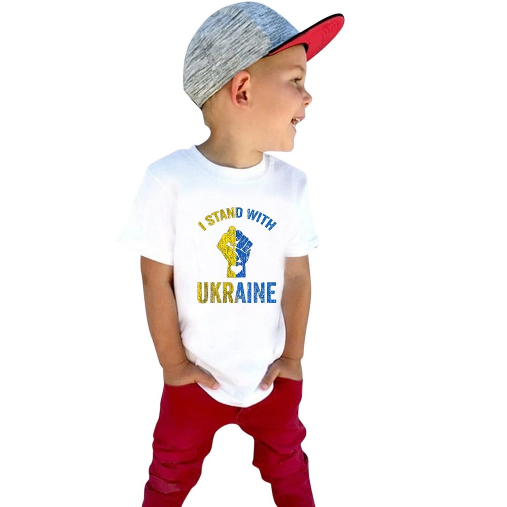 Toddler Ukraine T-Shirt Baby Kids Boys Girls Support Ukraine I Stand with Ukraine Ukrainian Flag T Shirts Tee Tops 1-7Y (White #1, 4-5 Years)