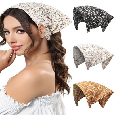 AWAYTR 3pcs Hair Bandana for Women Girls Hair Scarf Headband Bandana Double Layer Triangle Head Kerchief Boho Hair Band (Floral - Yellow/Black/Beige)
