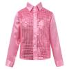 Agoky Kids Boys Glittery Sequined Shirt Vest Jacket Shiny Waistcoat for Prom Dance Stage Performance Pink Shirt 8-10 view 1