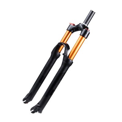 Jejy Disc Brake 1-1/8" Front Forks 26/27.5/29 Straight/Tapered Tube Mountain Bike Magnesium Alloy Travel 120mm MTB Air Fork Rebound Adjust (Color : Black Gold Tube Straight, Size : 27.5)