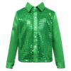 Agoky Kids Boys Glittery Sequined Shirt Vest Jacket Shiny Waistcoat for Prom Dance Stage Performance Green Shirt 4-5 view 1