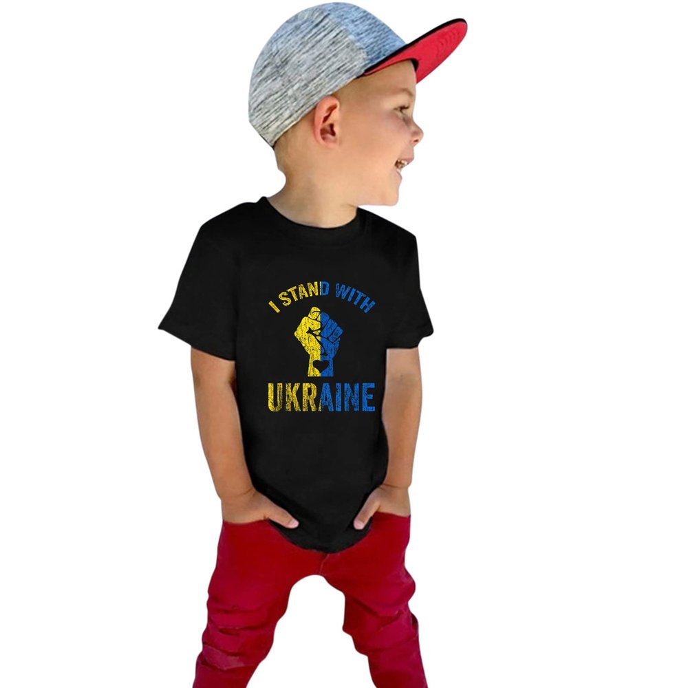 POLG Toddler Ukraine T-Shirt Baby Kids Boys Girls Support Ukraine I Stand with Ukraine Ukrainian Flag T Shirts Tee Tops 1-7Y (Black #1, 4-5 Years)