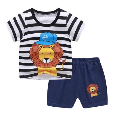 Toddler Baby Boys Summer Clothing Sets Cartoon Animal Print Short Sleeve Tops T-Shirt and Shorts Pants 2PCS Outfit 0-5Y (a-White, 0-6 Months)