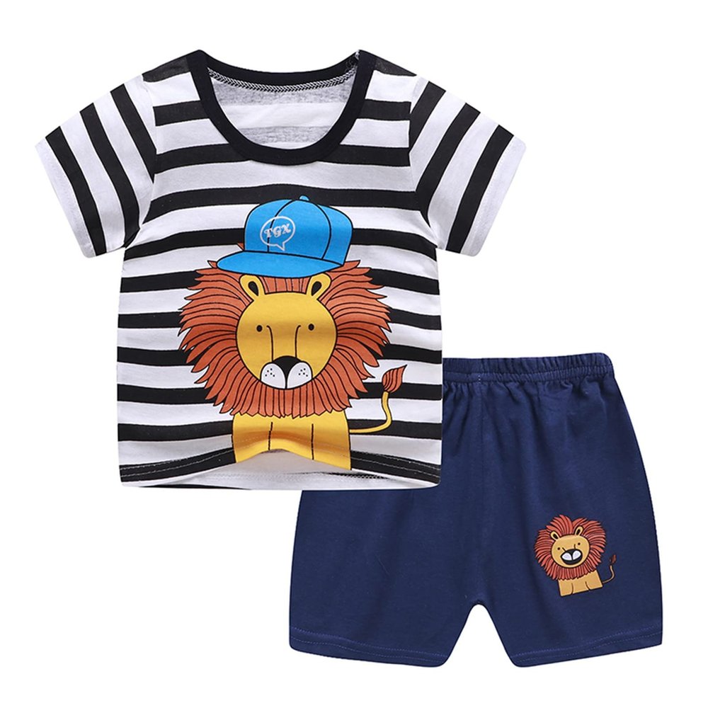 Toddler Baby Boys Summer Clothing Sets Cartoon Animal Print Short Sleeve Tops T-Shirt and Shorts Pants 2PCS Outfit 0-5Y (a-White, 0-6 Months)