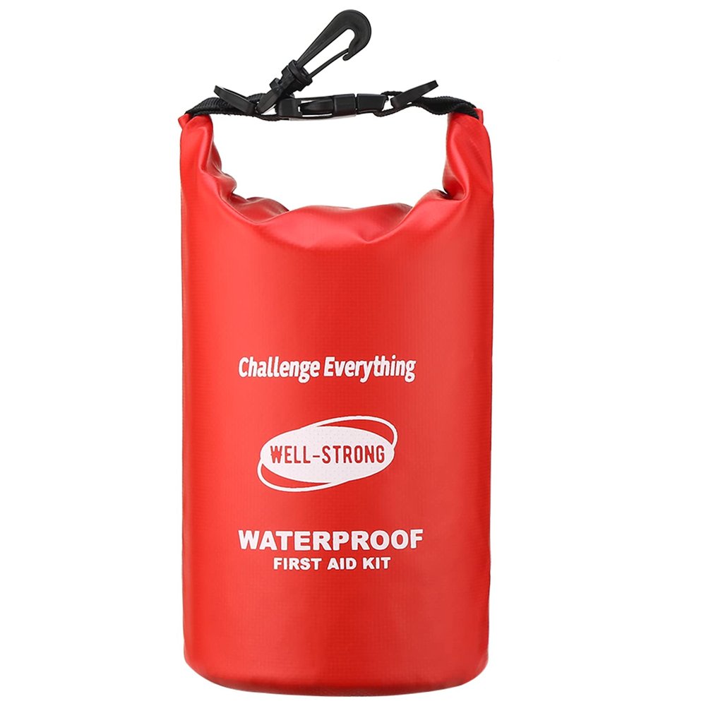 WELL-STRONG Emergency First Aid Kit for Boating & Marine Safety Waterproof Medical Supplies with Roll Top Design for Fishing, Kayaking Red