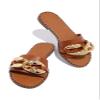 pearl&she Women's Leather Flat Slippers Metallic Link Chains Slip On Summer Indoor and Outdoor Slide Sandals(A Middle coffee 40) view 1