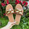 pearl&she Women's Leather Flat Slippers Metallic Link Chains Slip On Summer Indoor and Outdoor Slide Sandals(A Middle coffee 40) view 2
