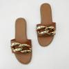 pearl&she Women's Leather Flat Slippers Metallic Link Chains Slip On Summer Indoor and Outdoor Slide Sandals(A Middle coffee 40) view 3