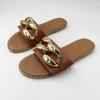 pearl&she Women's Leather Flat Slippers Metallic Link Chains Slip On Summer Indoor and Outdoor Slide Sandals(A Middle coffee 40) view 4