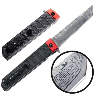 Folding Pocket Katana Damascus Samurai Japanese Carry Knife Carbon Fiber Mod 2