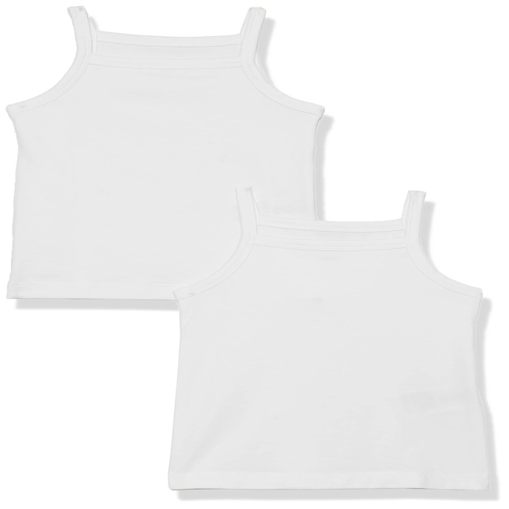 Amazon Aware Toddler Girls' Cotton Stretch Cami Top, Pack of 2, White, 2T