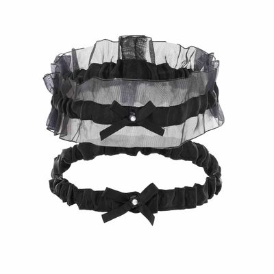 Aksod Lace Leg Garter Black Bowknot Thigh Garter Set Harness Bridal Wedding Body Jewelry for Woemen and Girls 2Pcs (Style D)