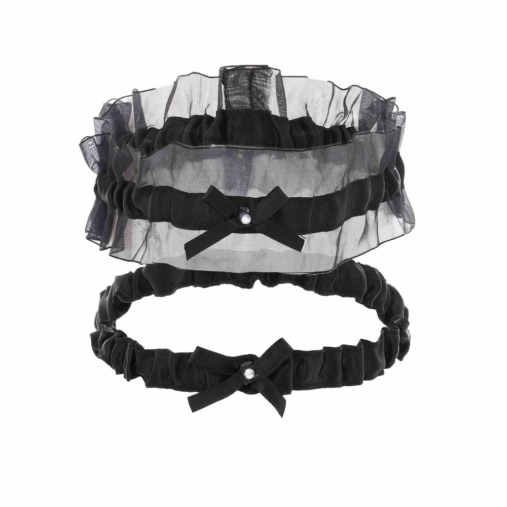 Aksod Lace Leg Garter Black Bowknot Thigh Garter Set Harness Bridal Wedding Body Jewelry for Woemen and Girls 2Pcs (Style D)