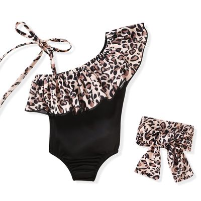 Toddler Little Girls One Piece Swimsuits Swimming Suit Leopard Cheetah Off Shoulder Swimwear Beach Bathing Suit 2-3T