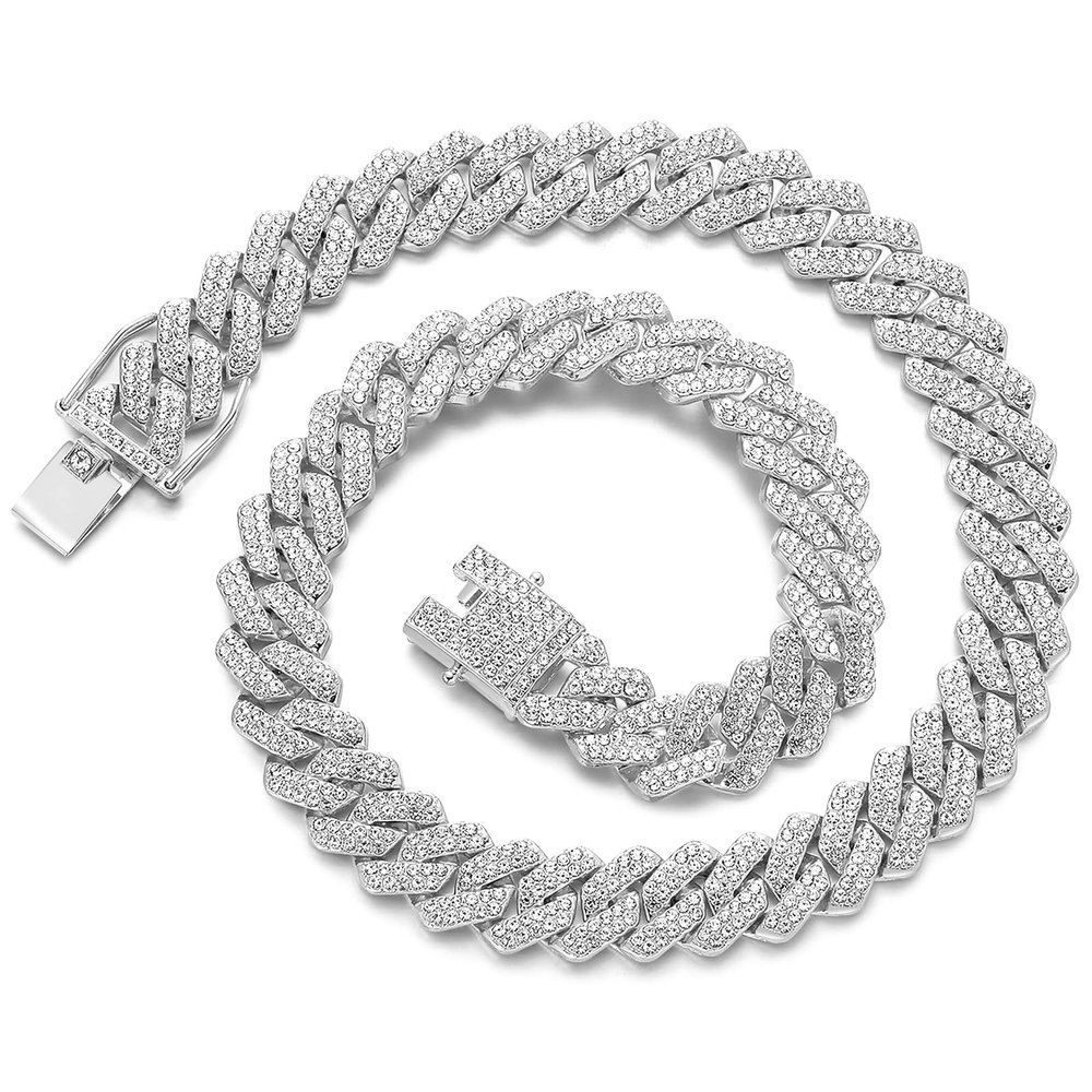 JUNVirtuous Cuban Link Chain Mens Necklace Iced Out Miami Cuban Necklace Silver/Gold Chain Bling Diamond Hip Hop Jewelry Chains for Men Women Boy 16/18/20/24 IN