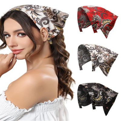 AWAYTR 3pcs Hair Bandana for Women Girls Hair Scarf Headband Bandana Double Layer Triangle Head Kerchief Boho Hair Band (Paisley - Black/White/Red)